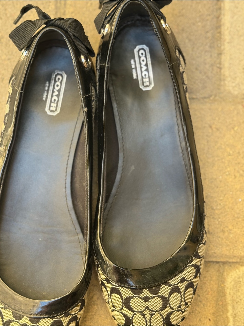 COACH Black & Cream Logo Ballet Flats - Picture 2 of 4